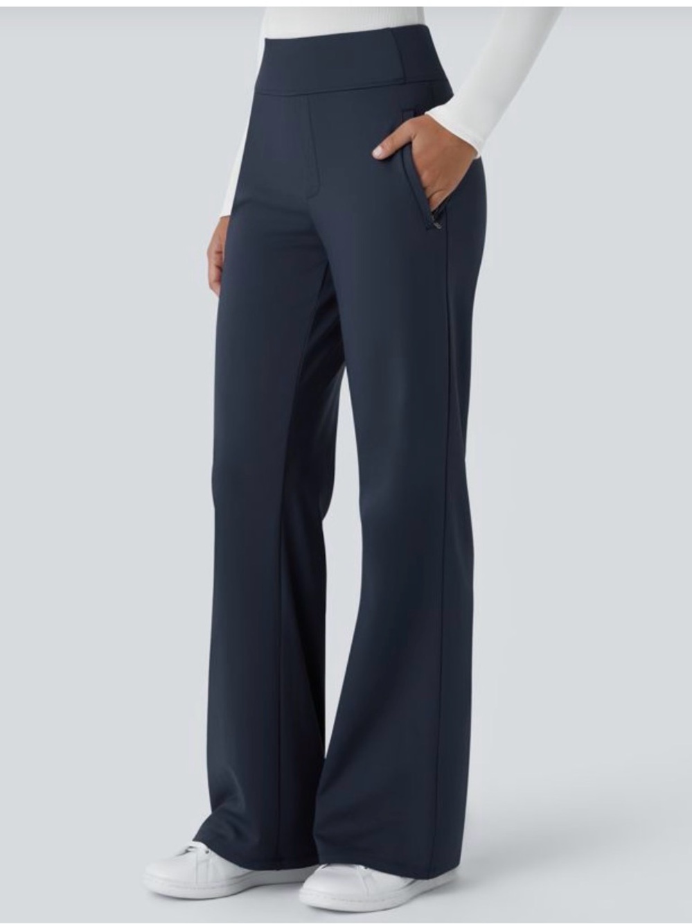 Halara Halara Flex DayStretch Side Zipper Navy Work Flare Pants XS NWOT